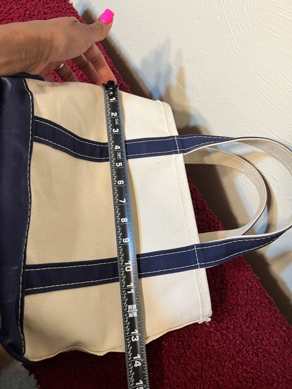 Vintage 90s LL Bean Made In USA Boat and Tote Small Tote Bag Purse Navy Cream - Picture 7 of 16